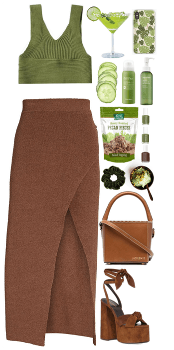 Knit Bralette. Green+Brown