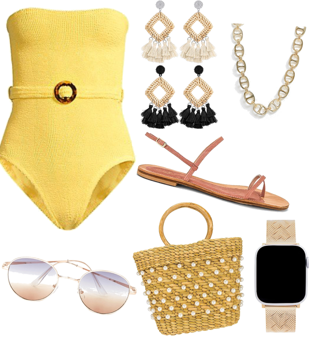 pool party yellow swimsuit