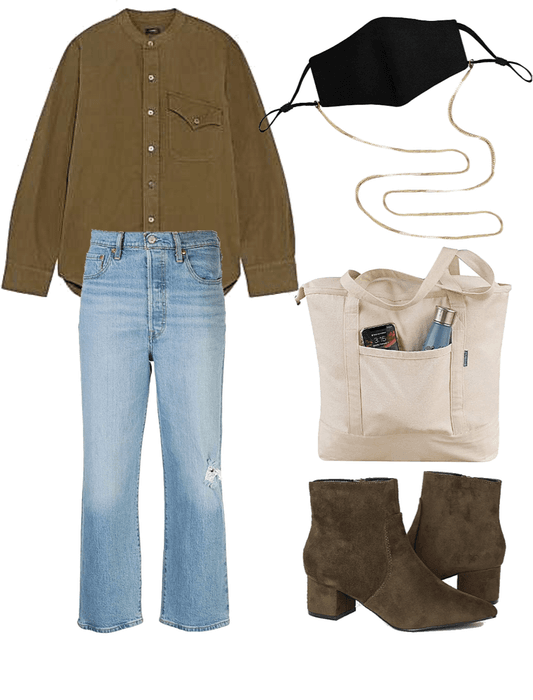 ootd work shirt suede boots