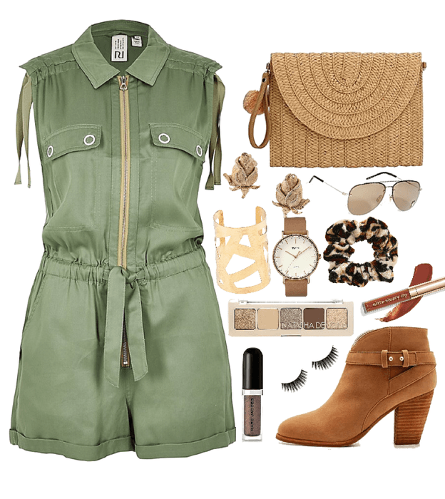 casual green and natural romper