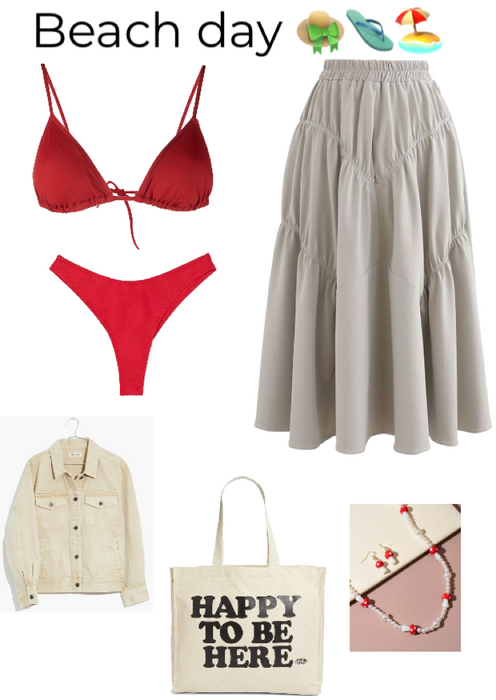 red and beige beach day