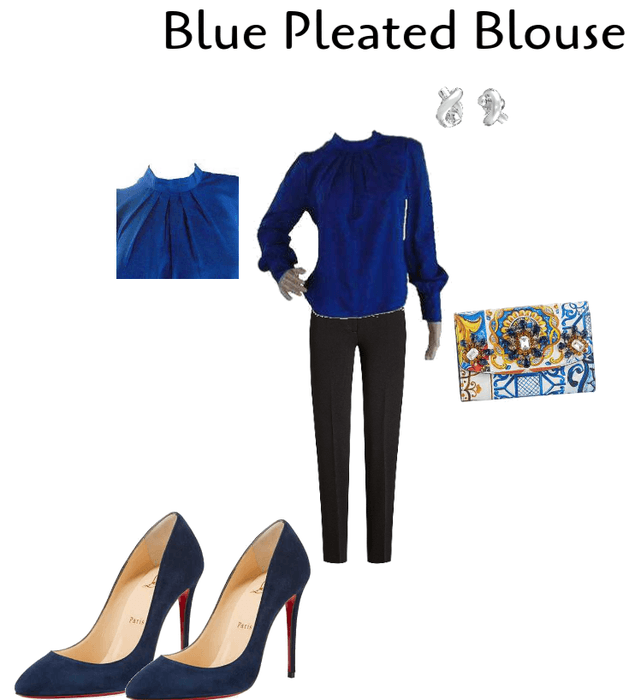 Blue Pleated Blouse