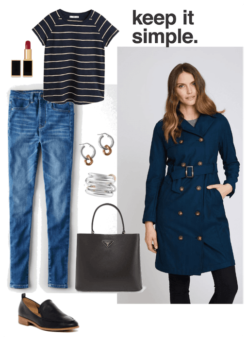 Jeans and navy trench