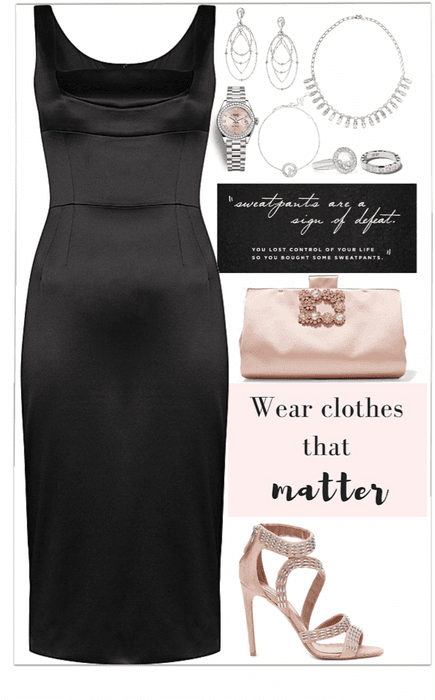 tight black dress & silver jewelry look
