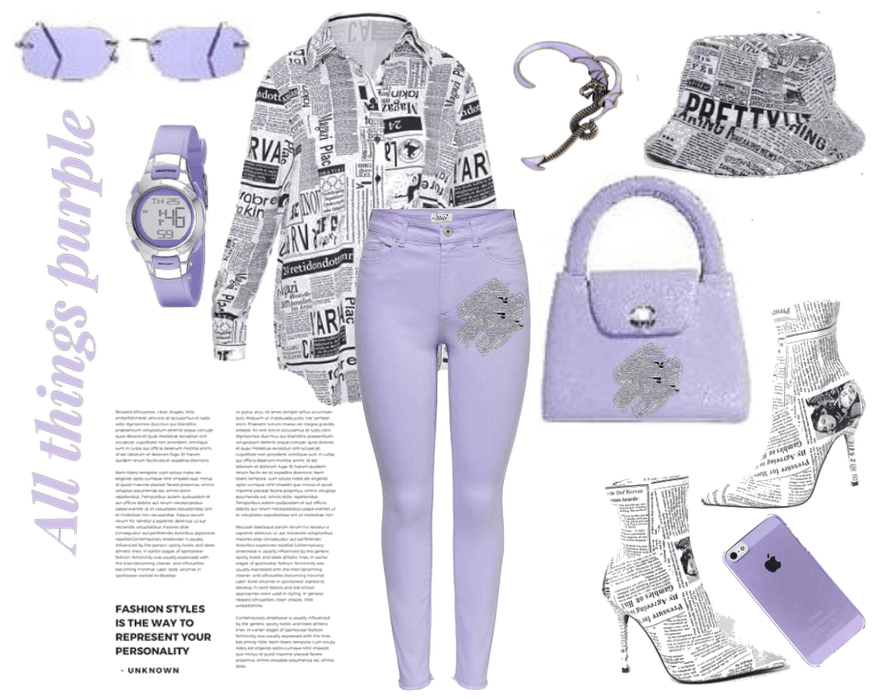 NEWS PAPER PRINT WITH A POP OF LAVENDER