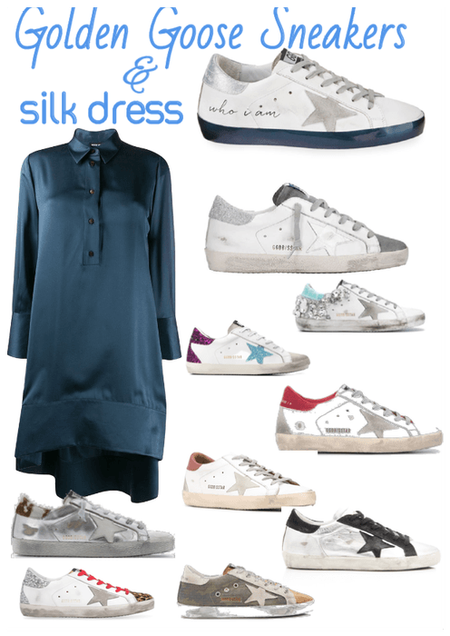 Silk Dress and Golden Goose Sneakers