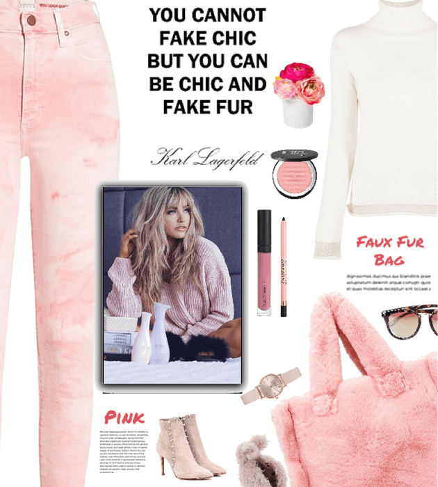 pink faux fur bag