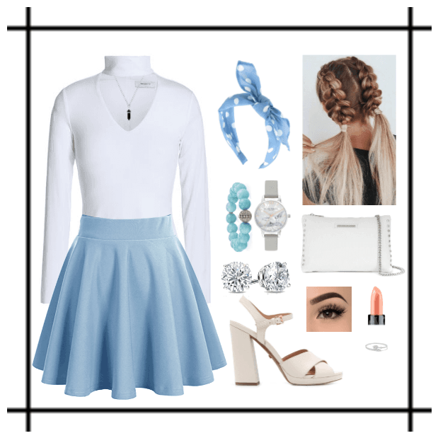 White long sleeve with Blue skirt