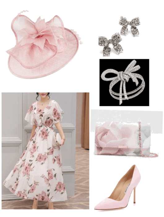 light pink rose dress outfit/w Fascinator