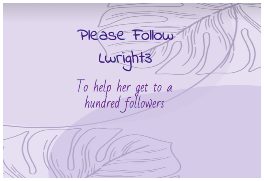 Follow Lwright to help reach her goal