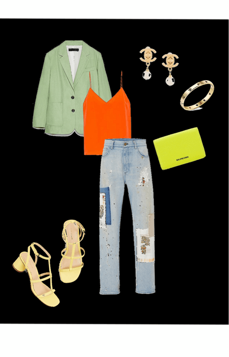 a neon theme casual but neat outfit