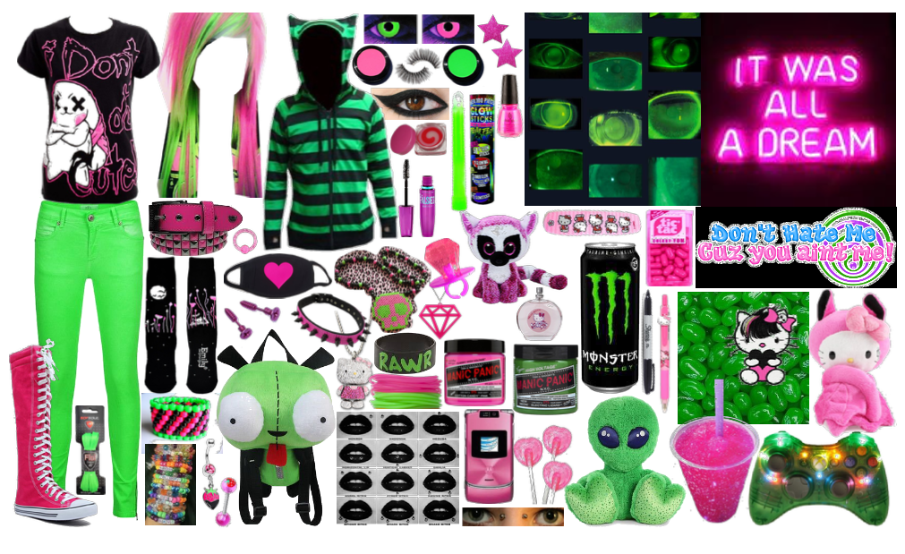 pink + green scene kid