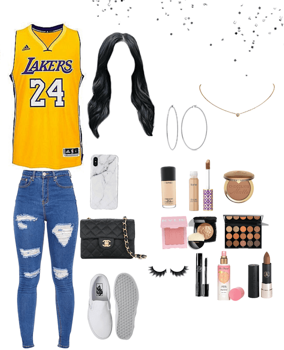 lakers game also her makeup routine