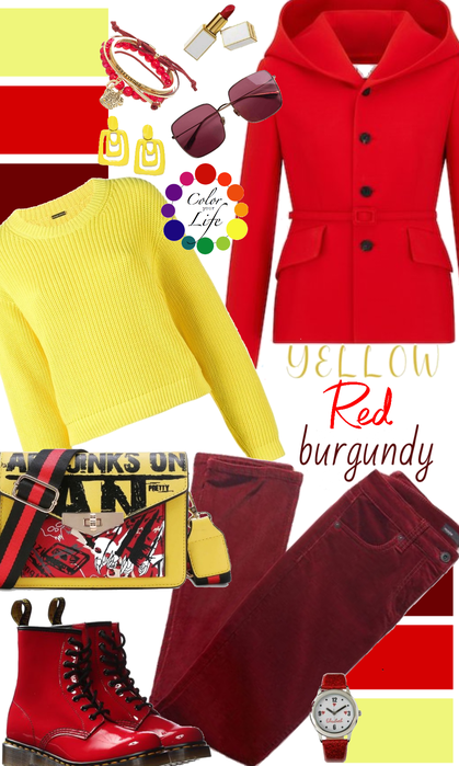 Yellow, red and burgundy