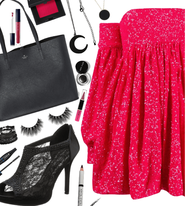 pink dress + black heels