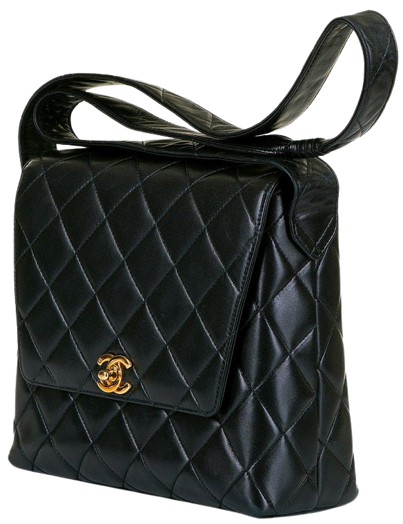 Chanel Quilted Black Lambskin 23cm Shoulder Bag by Karl Lagerfeld For Sale  at 1stdibs