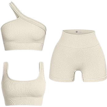 OQQ Women's 3 Piece Outfits Ribbed Exercise Scoop Neck Sports Bra