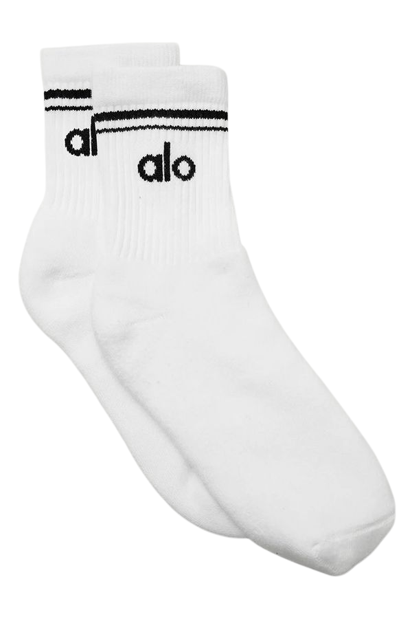 alo Unisex Half-Crew Throwback Sock - White/Black, Alo Yoga