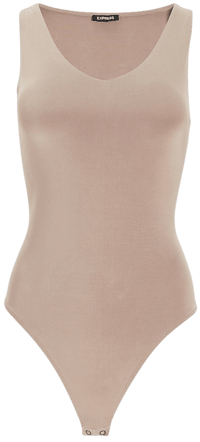 Express Body Contour Double Layer V-neck Thong Bodysuit