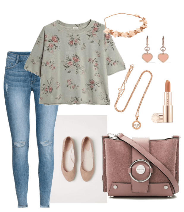 Gray and Peach Rose Casual Outfit Outfit | ShopLook