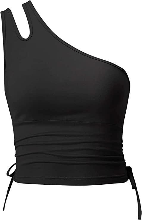 Verdusa Women's Asymmetrical Neck Sleeveless Cut Out Cami Crop Tank Top