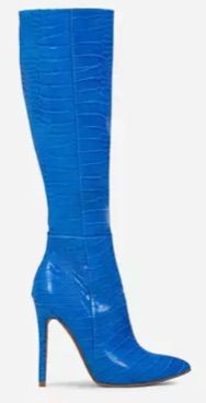 crocs EGO Rose Knee High Long Boot In Blue Croc Print Faux Leather ...