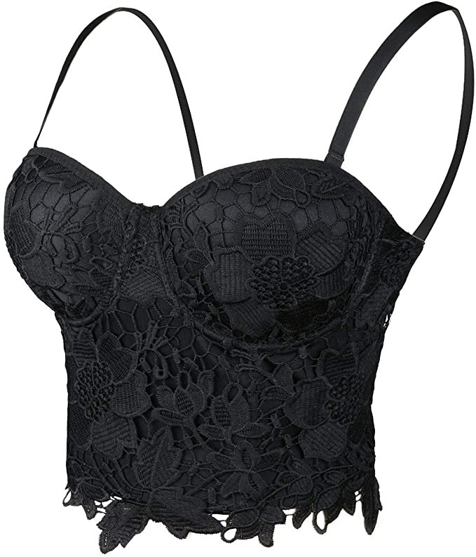 ELLACCI Women's Floral Lace Bustier Crop Top Gothic Corset Bra Tops Black  at  Women's Clothing store