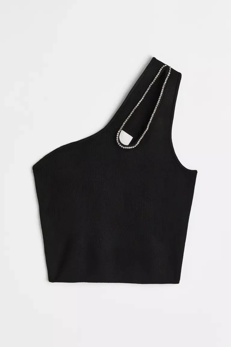 H&M One-shoulder Crop Top - Black - Ladies, H&M US
