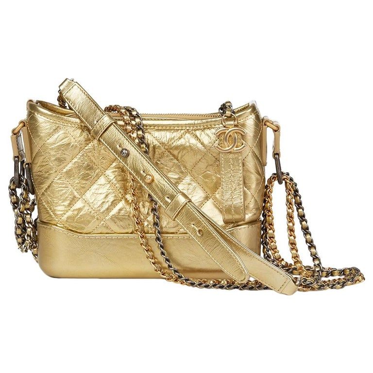 Chanel 2018 Chanel Gold Quilted Metallic Aged Calfskin Leather Small  Gabrielle Hobo Bag at 1stDibs