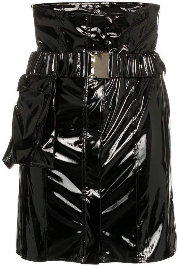 High waisted black vinyl skirt best sale