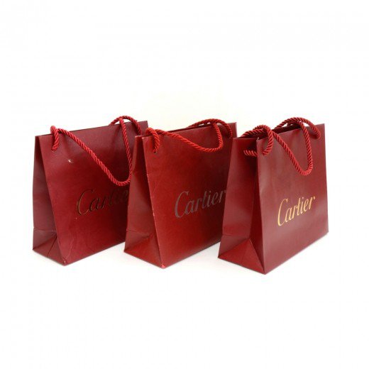 Two Authentic Cartier Paper Shopping Bag Reusable Red 9" x