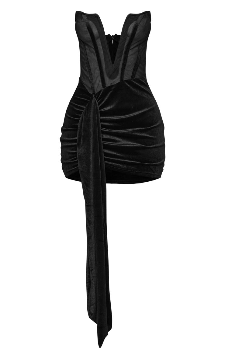 Petite Black Mesh Corset Detail Bodycon Dress